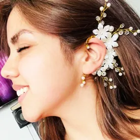 1 PCS Geometric Handmade Metal Flower Simulated Pearl Bridal Sweet Clip Earrings For Women