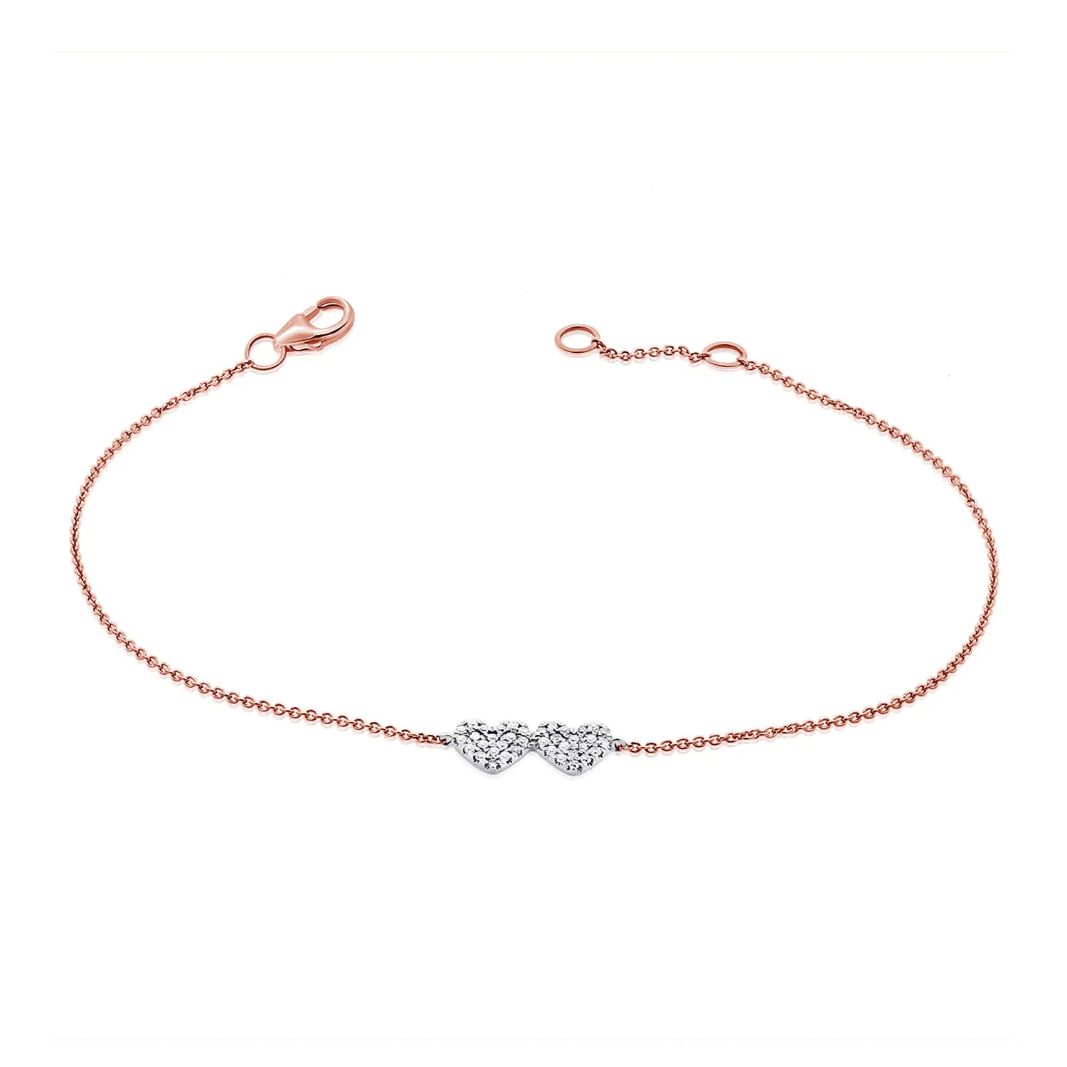 14K White & Yellow Gold Diamond Double Heart Bracelet