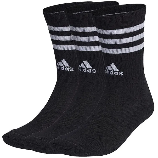 Adidas Accessories 3 Pack 3 Stripe Cushioned Crew Sock Black White