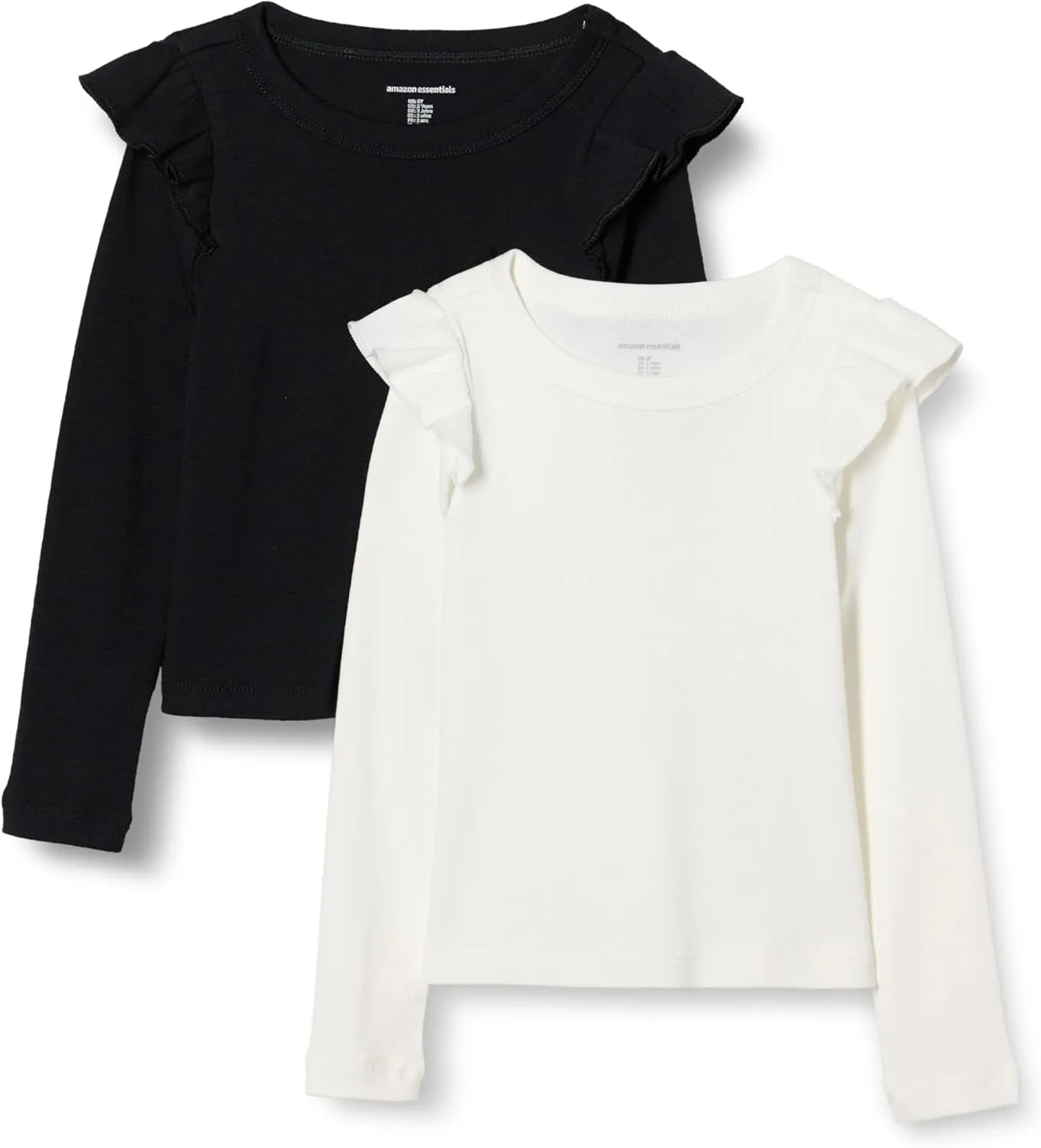 Amazon Essentials Girls and Toddlers' Long Sleeve Ruffle T-Shirt, Pack of 2