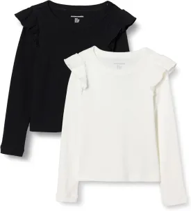 Amazon Essentials Girls and Toddlers' Long Sleeve Ruffle T-Shirt, Pack of 2