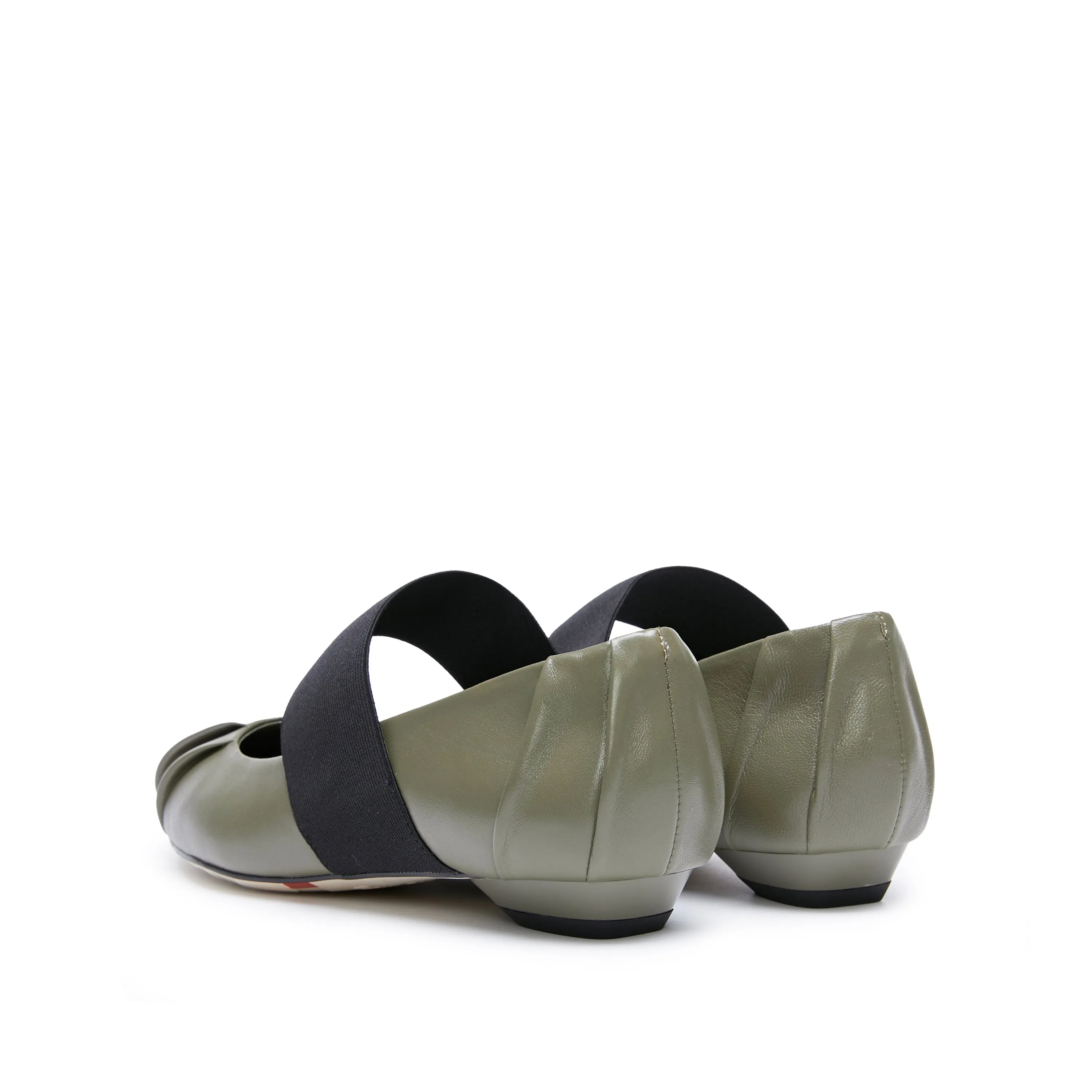 Army Pleated Leather Pointed Ballerina Flats