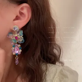 Asymmetric Crystal Circle Flower Earrings Colorful Retro Design Daily Wear Earrings Women