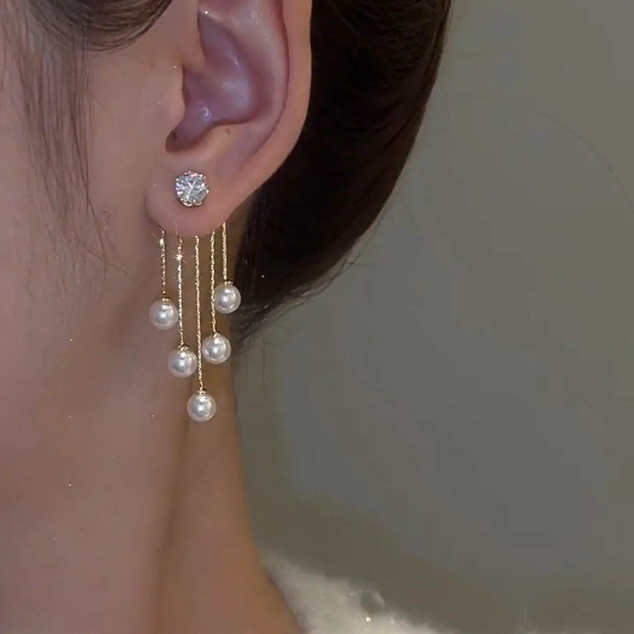 Beautiful Zircon Pearl Tassel Earrings