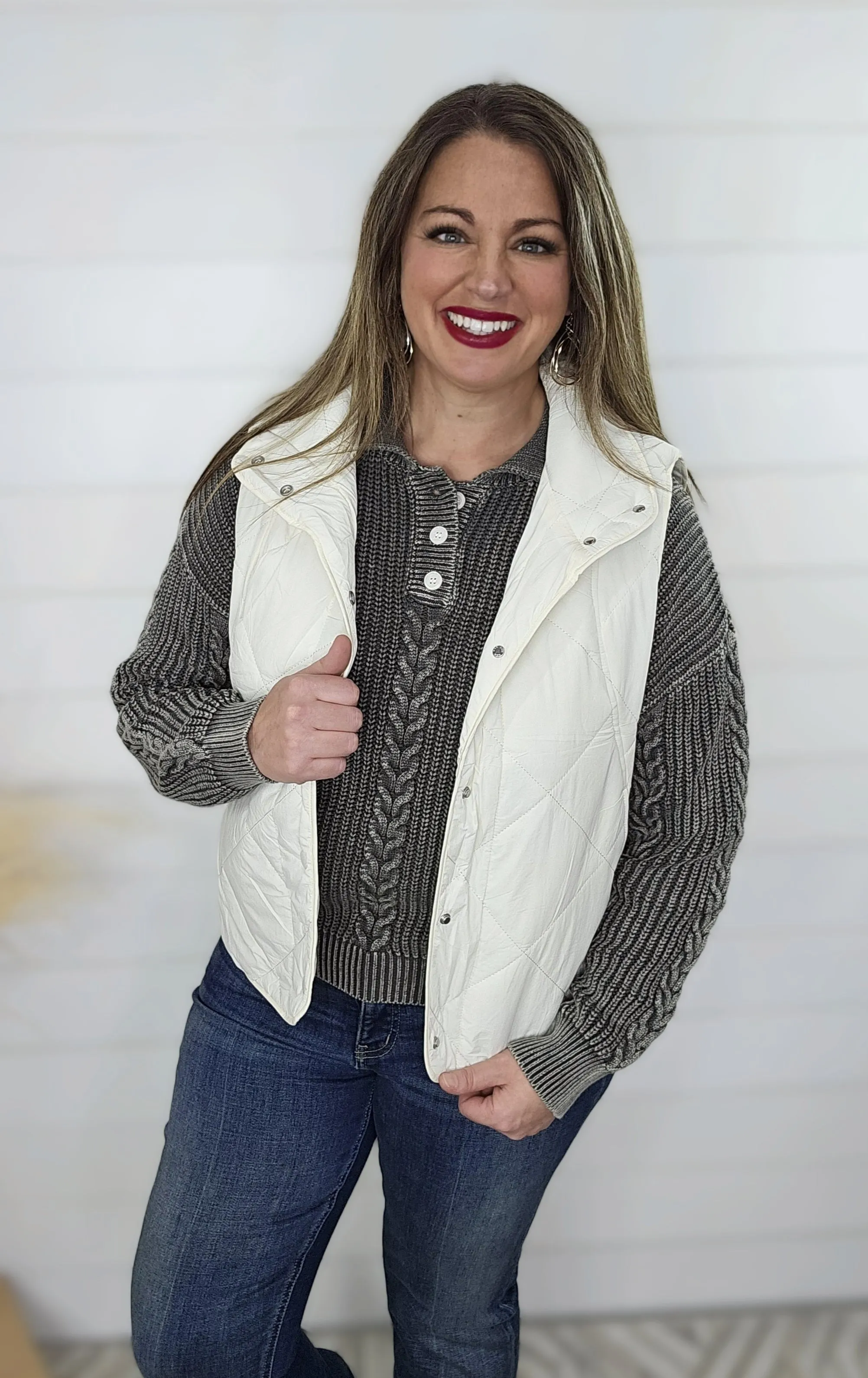 BEIGE QUILTED THIN QUILTED PUFF VEST