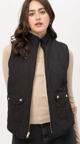 Black Reversible Faux Fur Padded Vest