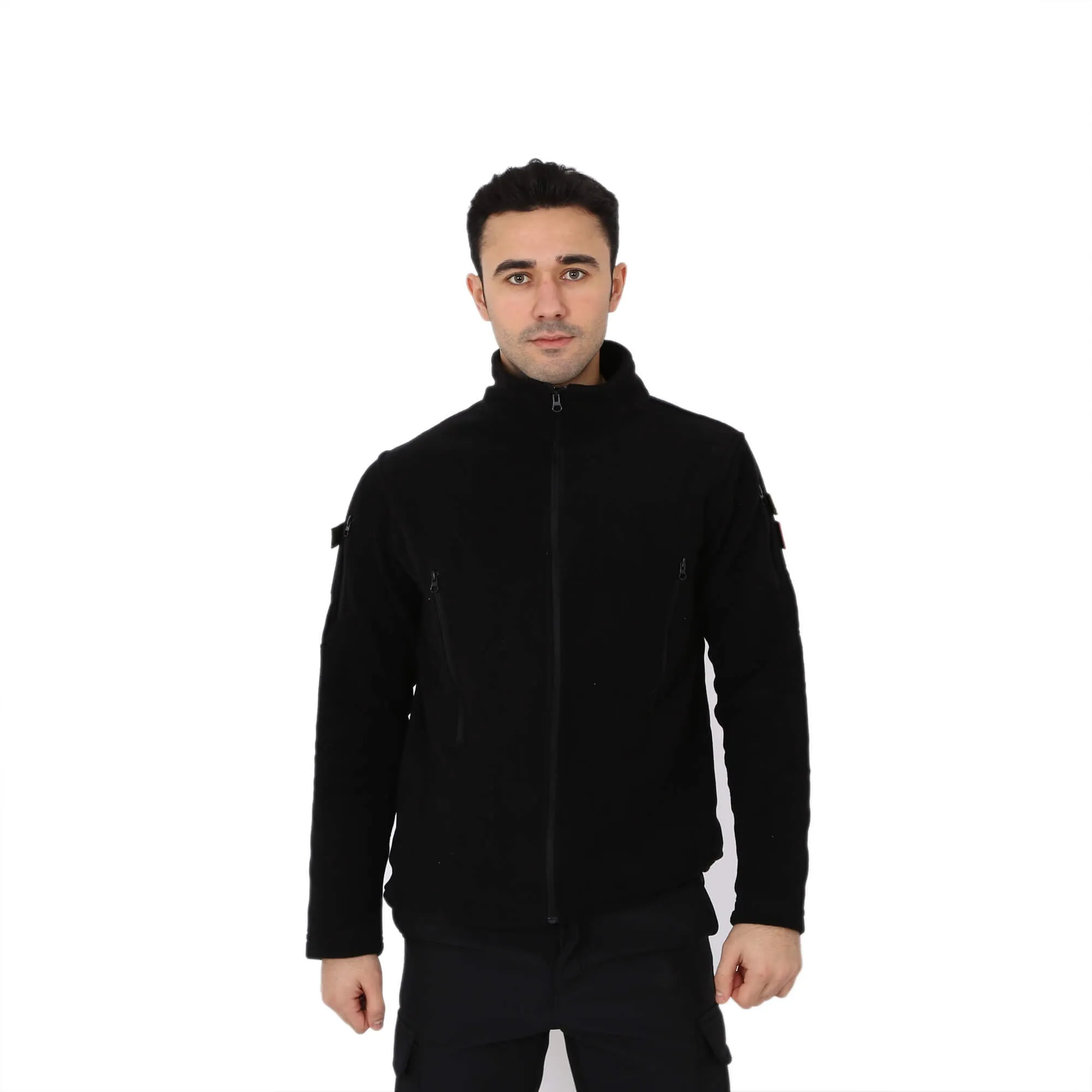 Black Tactical Fleece Cardigan Vest Coat Jacket