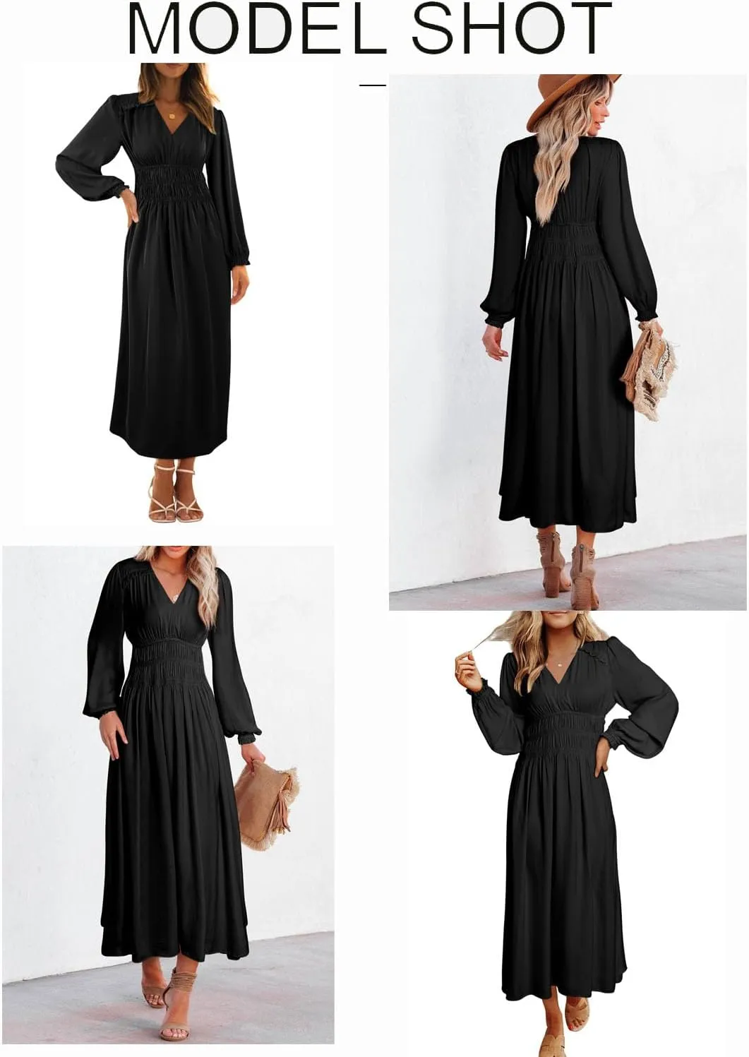 BLENCOT Womens Casual Boho Deep V Neck Short Sleeve Long Dress