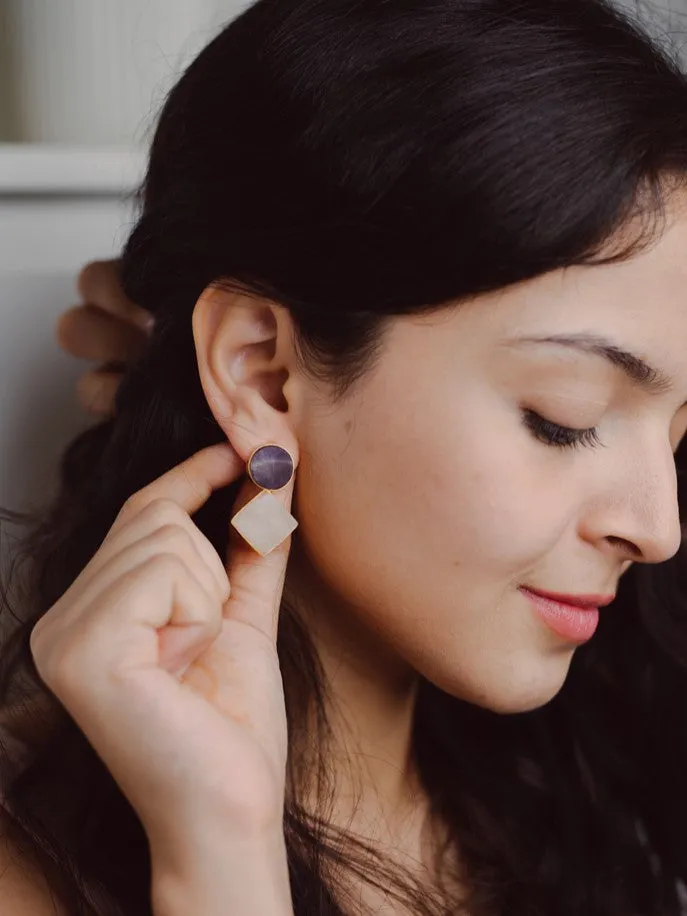 Blissful Crystal Dual Earrings (2 Dual stone Earrings)