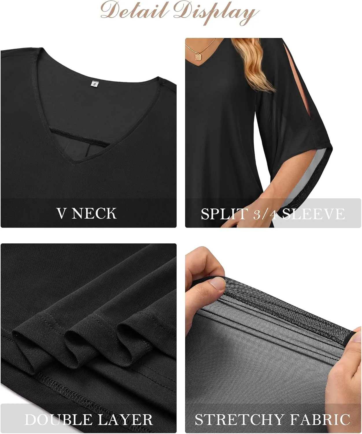 Blouse for Women Dressy Casual Summer Chiffon 3/4 Sleeve Tops Business Work Shirts Double Layered Tunic Evening Party