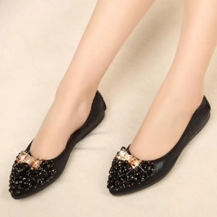 Bow Pointed Close Toe Oxford Rhinestone Flats