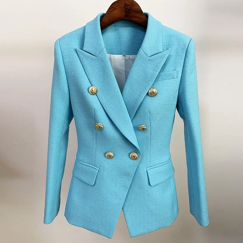 Brown Women's Blazer Formal Double Breasted Buttons Blazer High Quality
