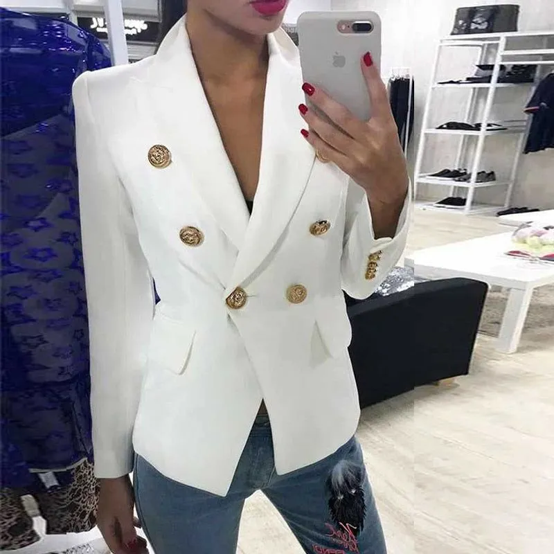 Brown Women's Blazer Formal Double Breasted Buttons Blazer High Quality