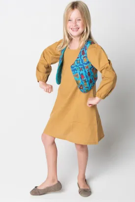 Camel Shift Dress and Blue Quilted Abstract Animal Vest - 2pc.Set