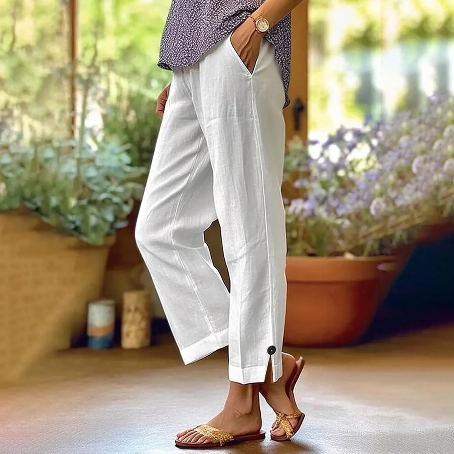Capri Pants for Women Womens Capris Linen Pants with Pockets Cotton Joggers for Women Ladies Summer Causel Slacks