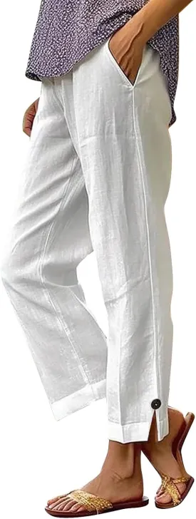 Capri Pants for Women Womens Capris Linen Pants with Pockets Cotton Joggers for Women Ladies Summer Causel Slacks