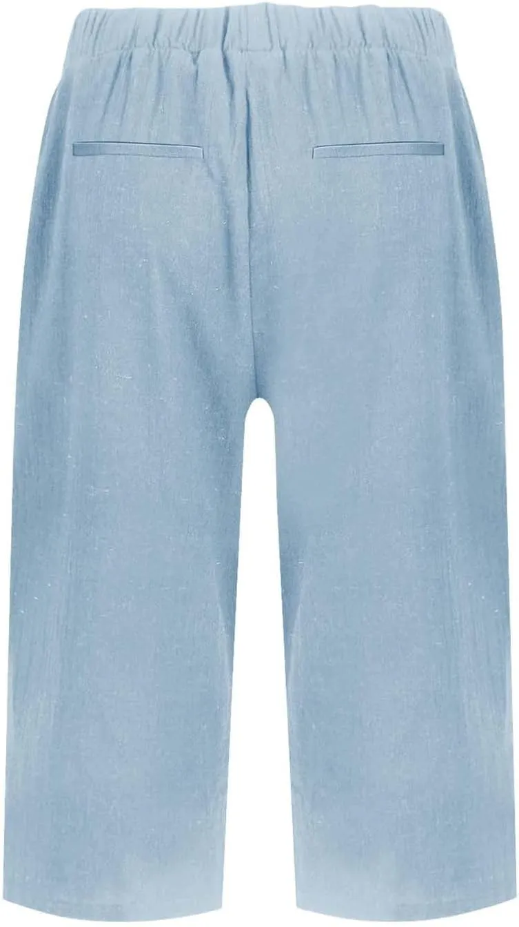 Capris for Women,Womens Capris Linen Pants with Pockets Cotton Trousers for Women Ladies Summer Loose Slacks