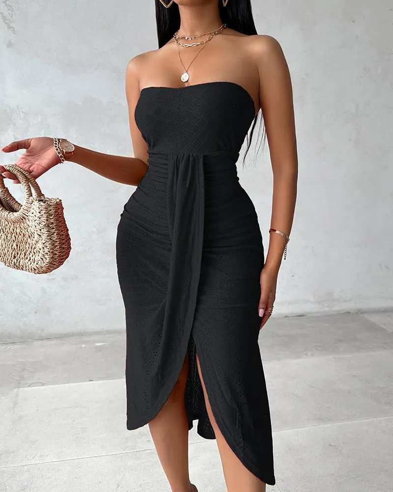 CHICME Women's Strapless Maxi Bodycon Dresses Wrap Asymmetrical Beach Maxi Long Dress Beach Sunset Dress