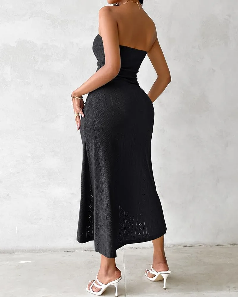 CHICME Women's Strapless Maxi Bodycon Dresses Wrap Asymmetrical Beach Maxi Long Dress Beach Sunset Dress