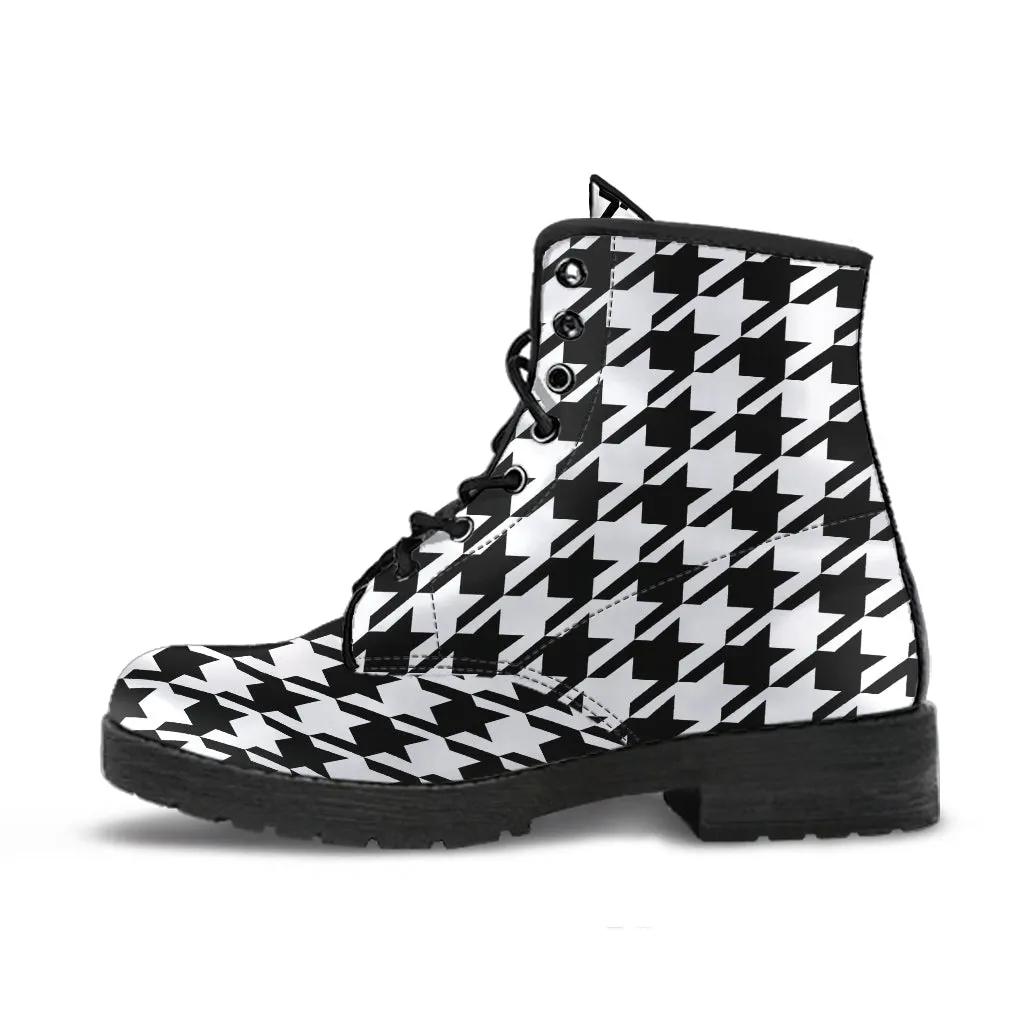 Combat Boots - Classic Black & White Houndstooth | Fashion Combat Boots, Vegan Leather Boots, Custom Shoes, Custom Boots, Cool Shoes