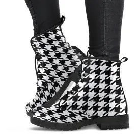 Combat Boots - Classic Black & White Houndstooth | Fashion Combat Boots, Vegan Leather Boots, Custom Shoes, Custom Boots, Cool Shoes