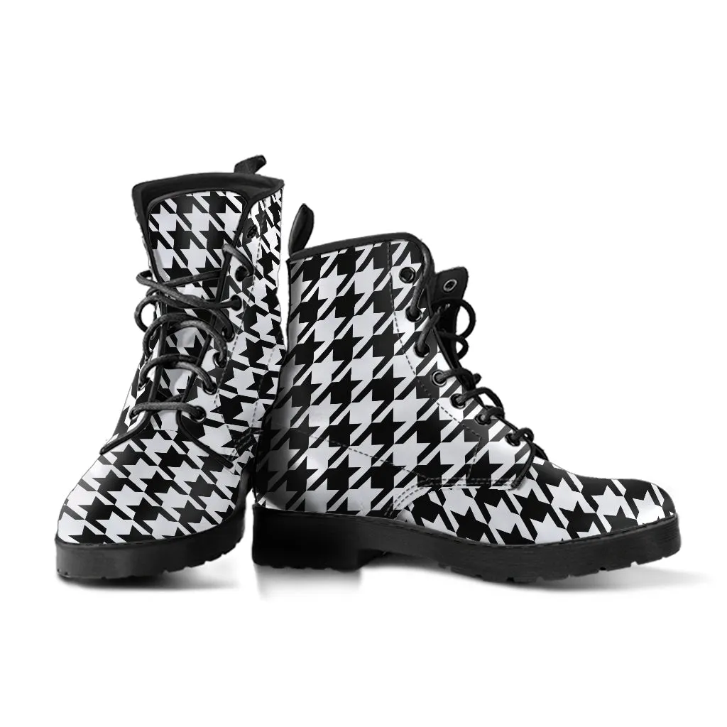 Combat Boots - Classic Black & White Houndstooth | Fashion Combat Boots, Vegan Leather Boots, Custom Shoes, Custom Boots, Cool Shoes