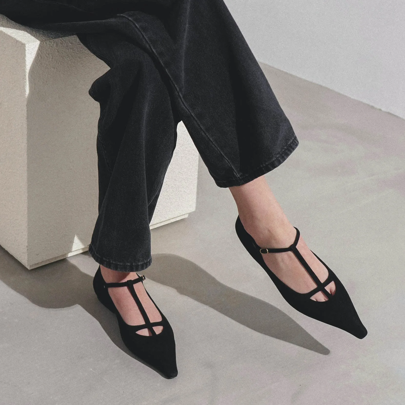 Cyd black suede flats