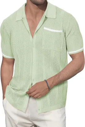 Durio Mens Shirts Short Sleeve Knit Polo Shirt Breathable Button Down Beach Shirts for Men Casual Shirt Summer Vacation