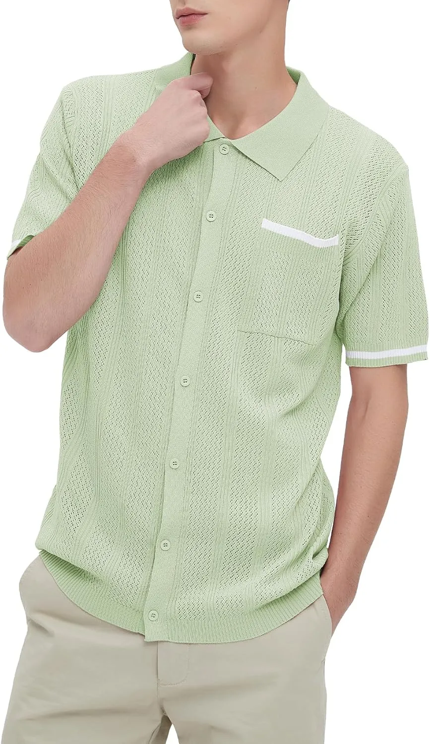 Durio Mens Shirts Short Sleeve Knit Polo Shirt Breathable Button Down Beach Shirts for Men Casual Shirt Summer Vacation