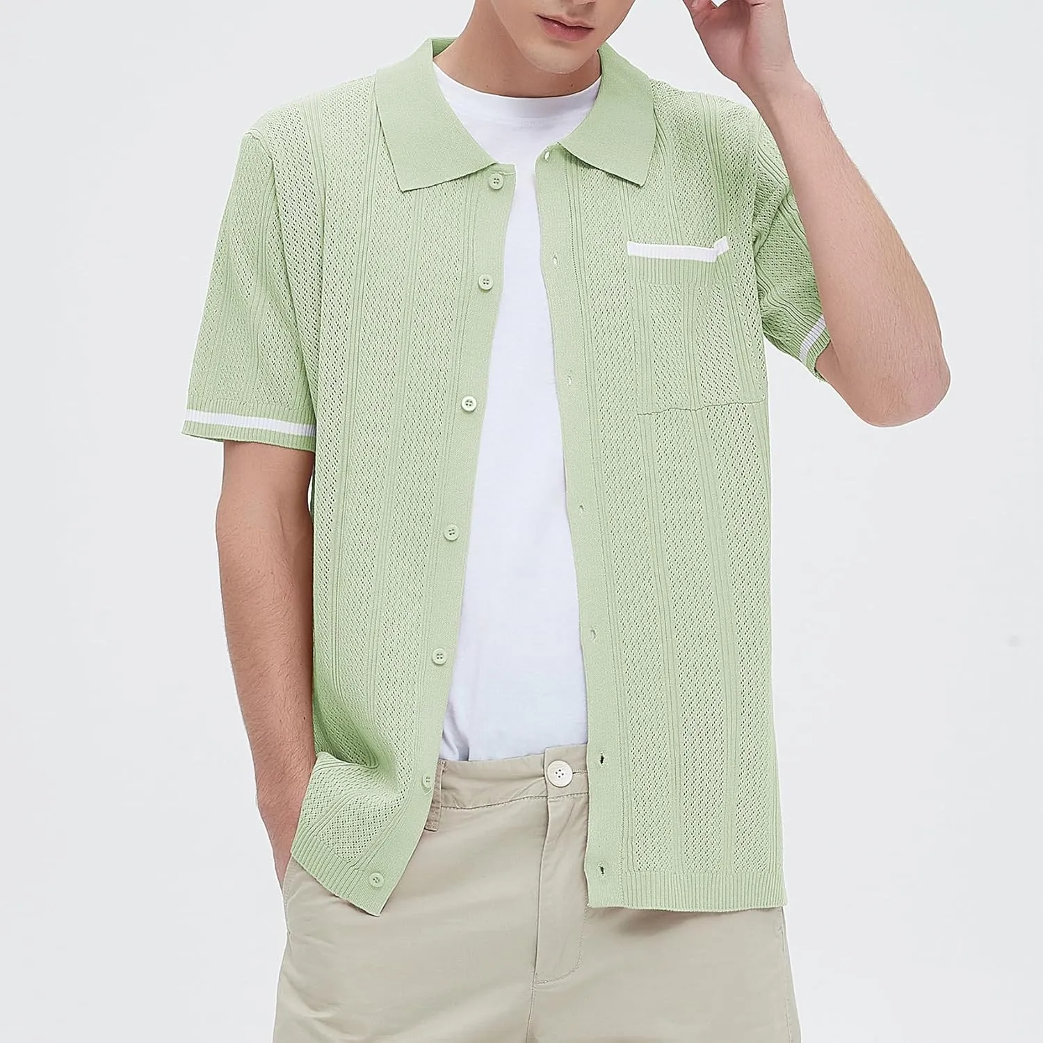 Durio Mens Shirts Short Sleeve Knit Polo Shirt Breathable Button Down Beach Shirts for Men Casual Shirt Summer Vacation