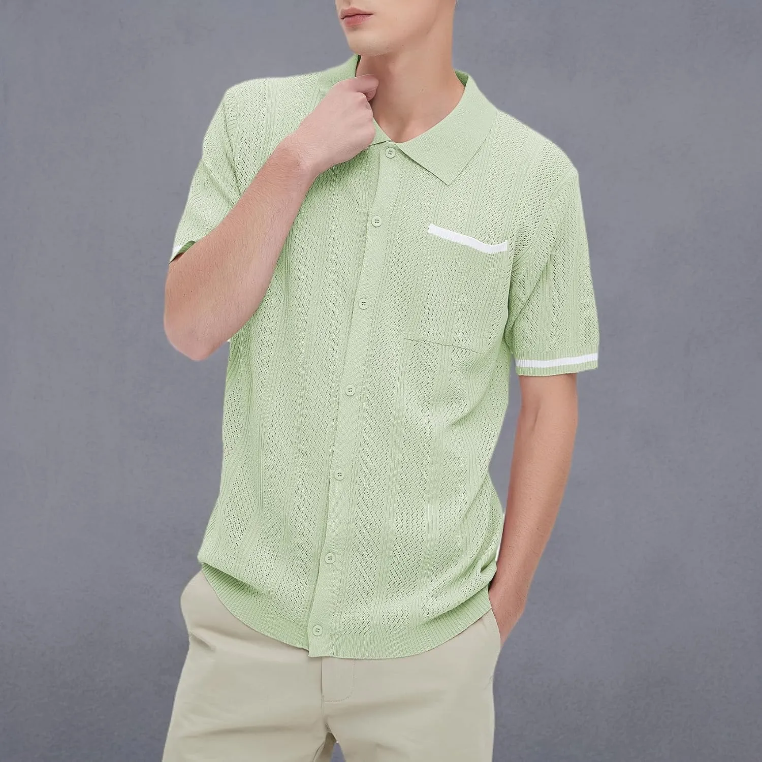 Durio Mens Shirts Short Sleeve Knit Polo Shirt Breathable Button Down Beach Shirts for Men Casual Shirt Summer Vacation