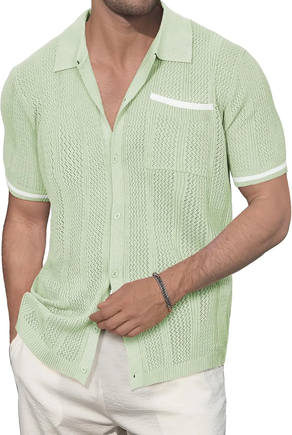 Durio Mens Shirts Short Sleeve Knit Polo Shirt Breathable Button Down Beach Shirts for Men Casual Shirt Summer Vacation