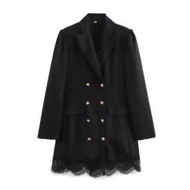 Erna Lace Trim Double Breasted Blazer Dress