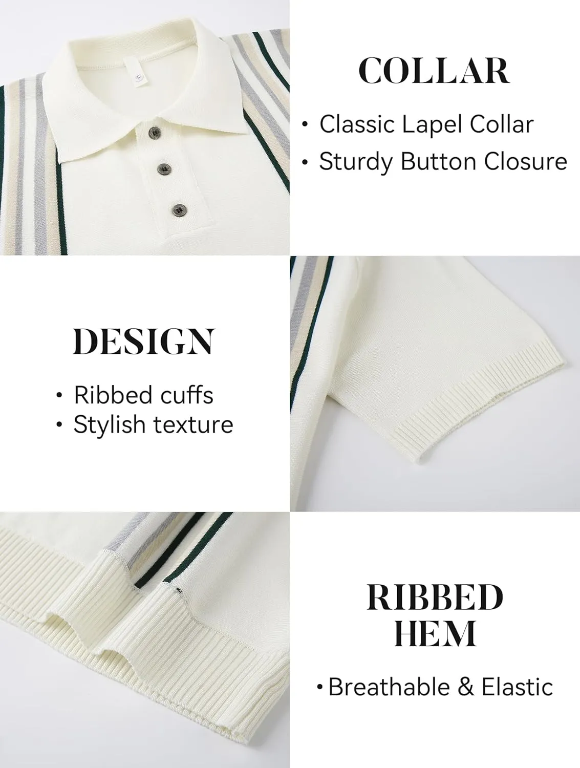 Esabel.C Mens Polo Shirts Short Sleeve Striped Casual Fashion Knit Golf Shirt Regular Fit