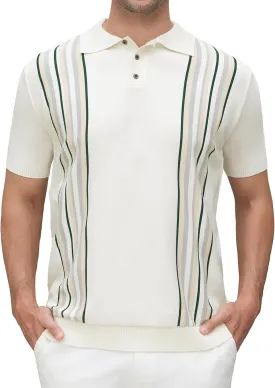 Esabel.C Mens Polo Shirts Short Sleeve Striped Casual Fashion Knit Golf Shirt Regular Fit