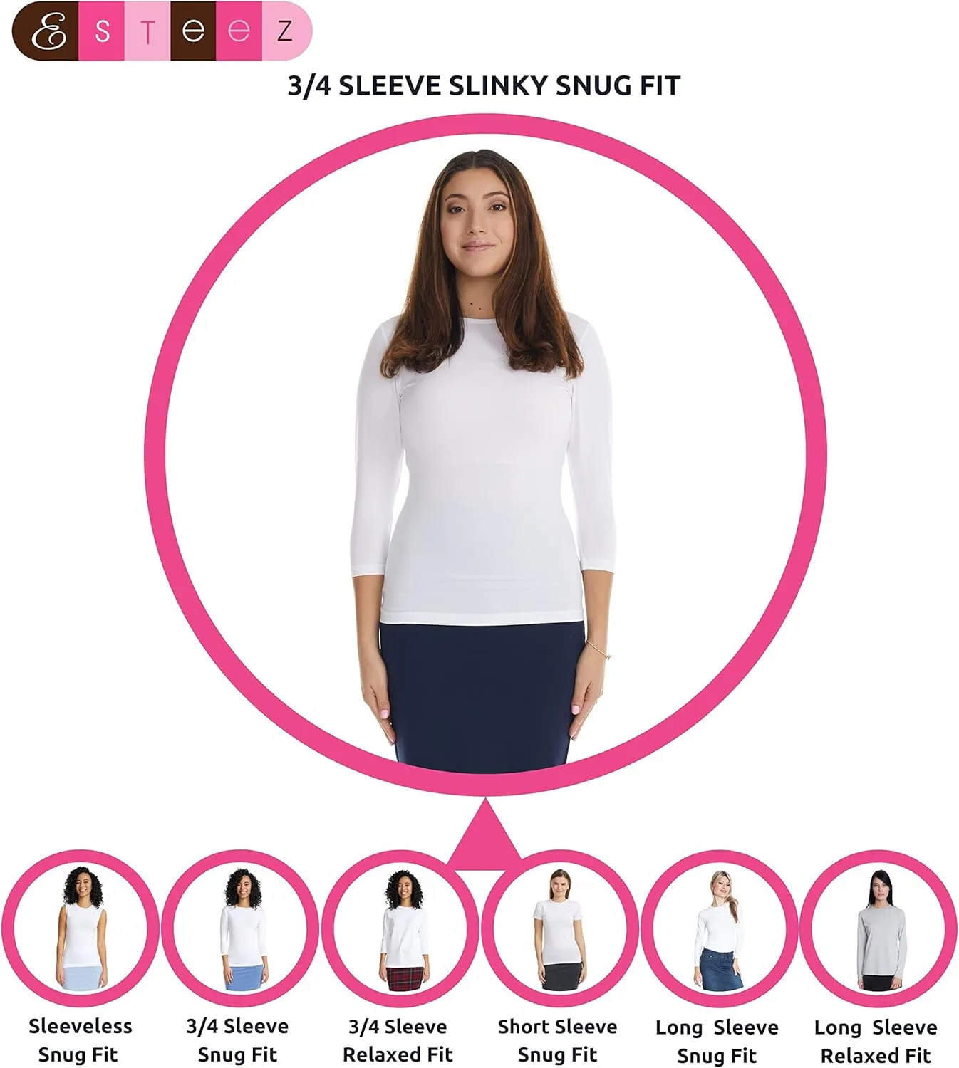 ESTEEZ 3/4 Sleeve Fancy Slinky Crew Neck T-Shirt for Women Base Layering Top Snug Fit