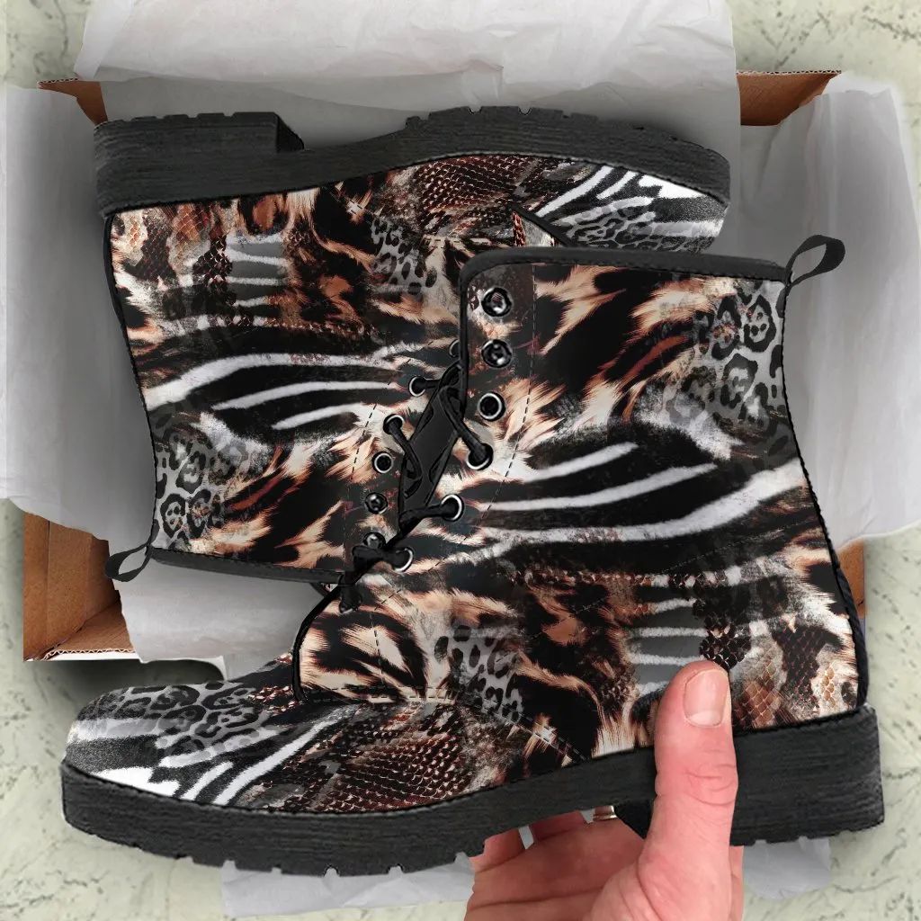 Fashion Combat Boots - Distressed Animal Print #102 | Vegan Leather, Vegan Shoes, Custom Shoes Women, Women's Boots, Unisex Boots, Safari
