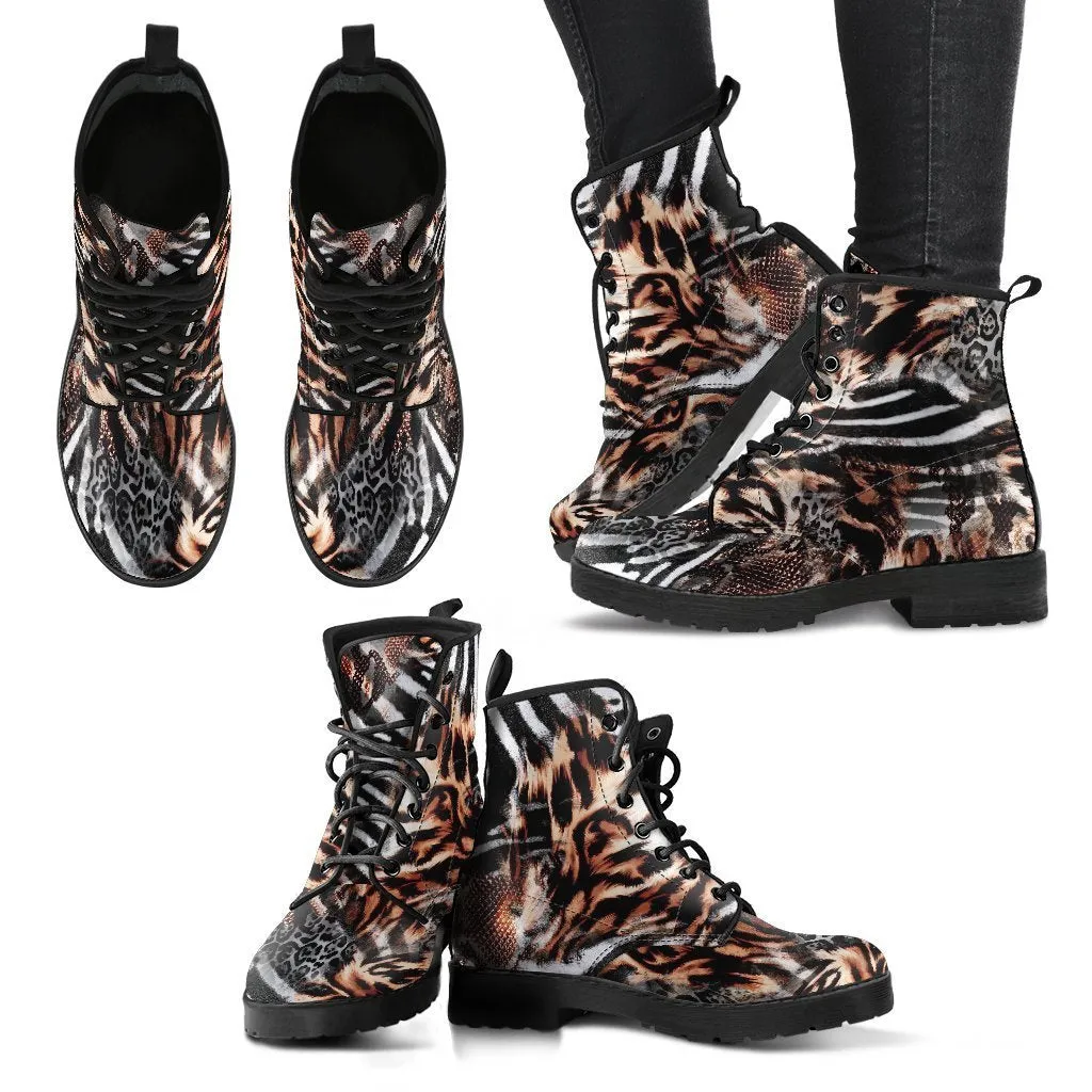 Fashion Combat Boots - Distressed Animal Print #102 | Vegan Leather, Vegan Shoes, Custom Shoes Women, Women's Boots, Unisex Boots, Safari