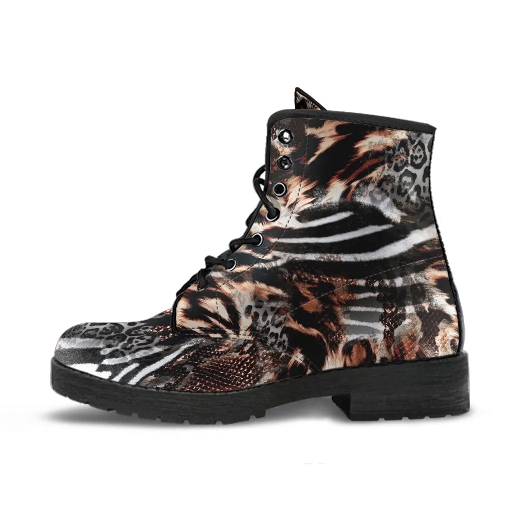 Fashion Combat Boots - Distressed Animal Print #102 | Vegan Leather, Vegan Shoes, Custom Shoes Women, Women's Boots, Unisex Boots, Safari