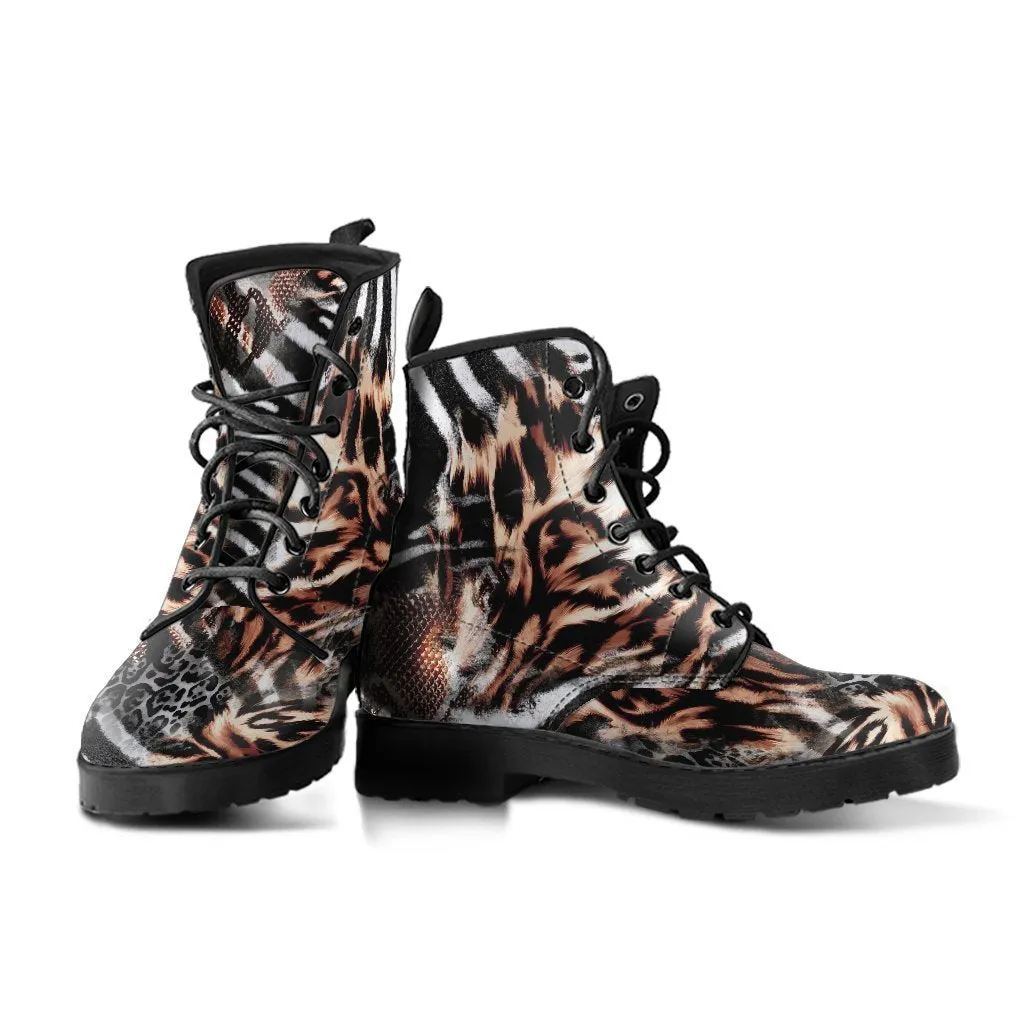 Fashion Combat Boots - Distressed Animal Print #102 | Vegan Leather, Vegan Shoes, Custom Shoes Women, Women's Boots, Unisex Boots, Safari