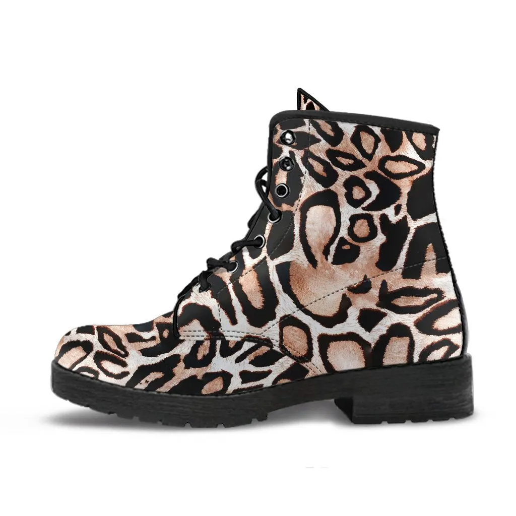 Fashion Combat Boots - Distressed Leopard Print #101 | Vegan Leather, Vegan Shoes, Custom Shoes Women, Women's Boots, Unisex Boots