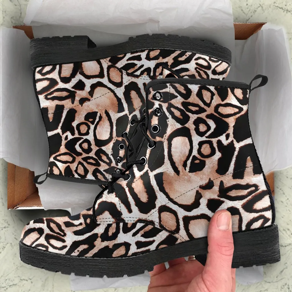 Fashion Combat Boots - Distressed Leopard Print #101 | Vegan Leather, Vegan Shoes, Custom Shoes Women, Women's Boots, Unisex Boots