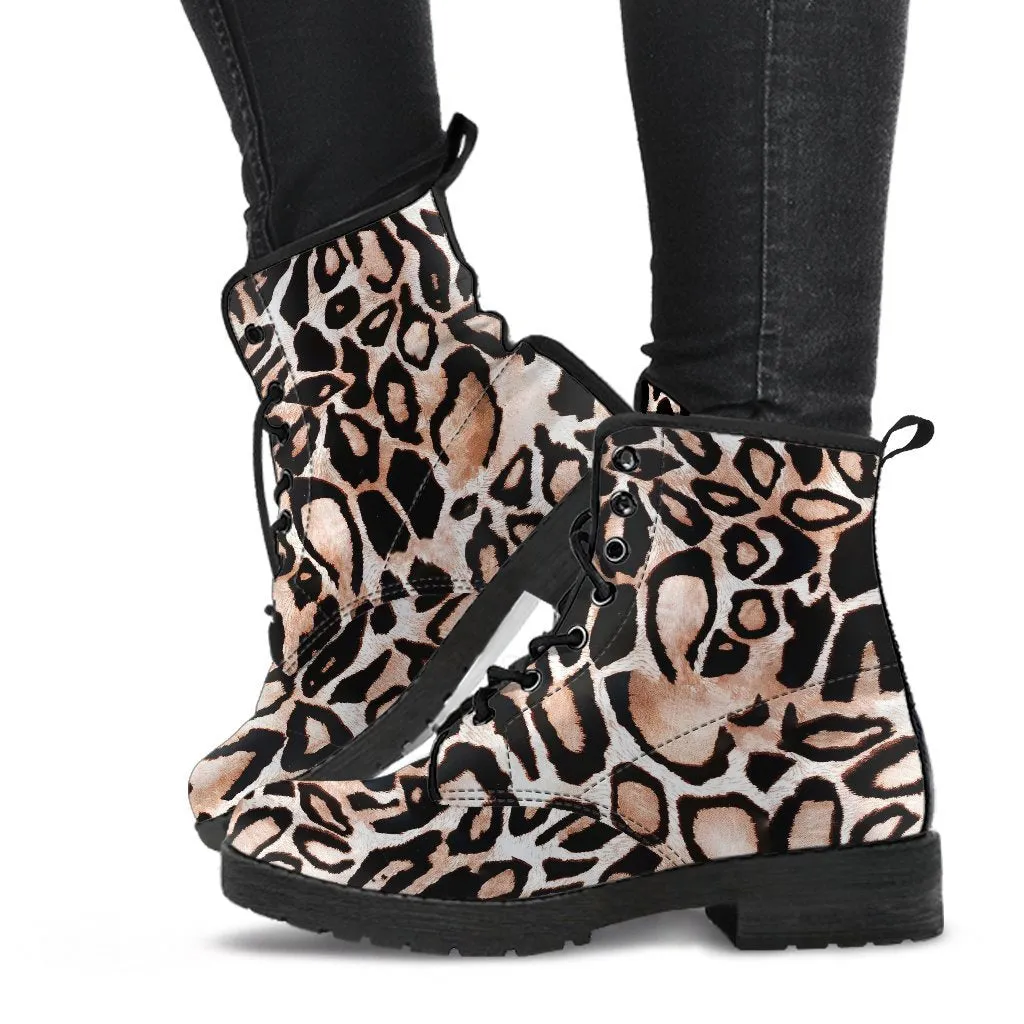 Fashion Combat Boots - Distressed Leopard Print #101 | Vegan Leather, Vegan Shoes, Custom Shoes Women, Women's Boots, Unisex Boots
