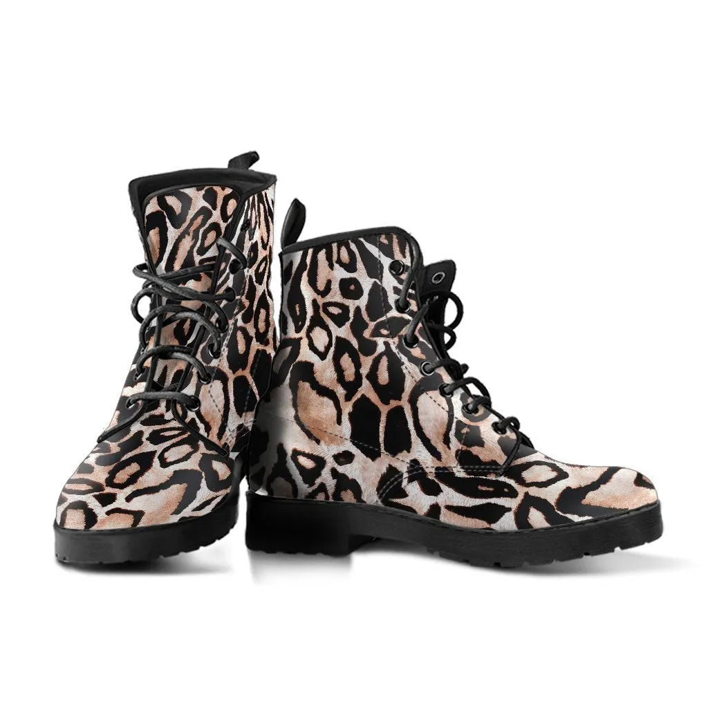 Fashion Combat Boots - Distressed Leopard Print #101 | Vegan Leather, Vegan Shoes, Custom Shoes Women, Women's Boots, Unisex Boots