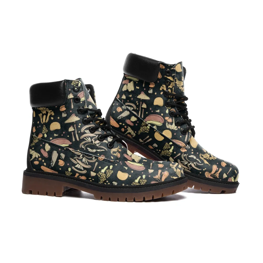 Faux Leather Combat Boots Retro Mushroom Print