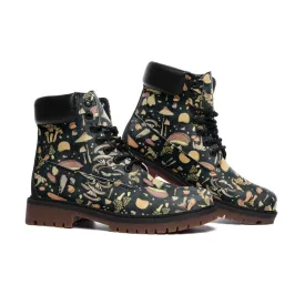 Faux Leather Combat Boots Retro Mushroom Print