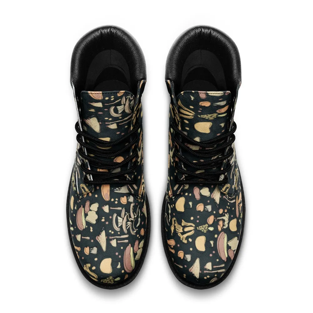 Faux Leather Combat Boots Retro Mushroom Print