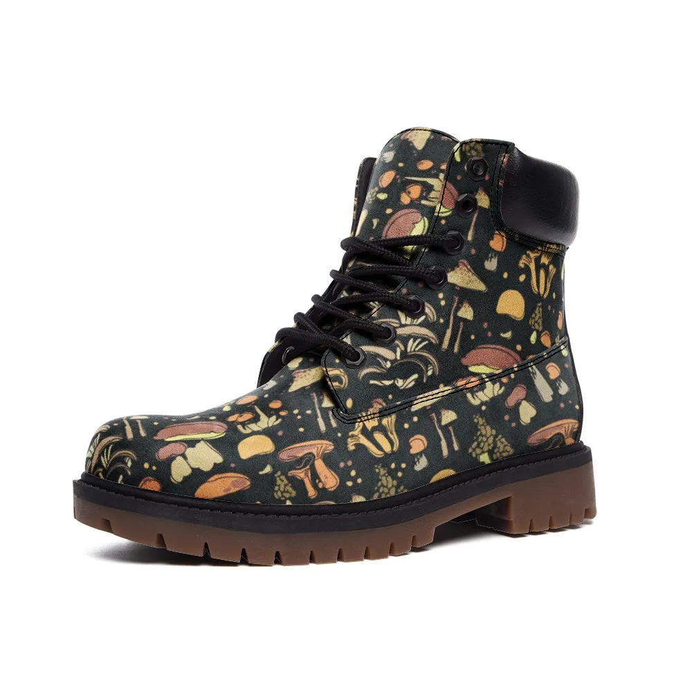 Faux Leather Combat Boots Retro Mushroom Print