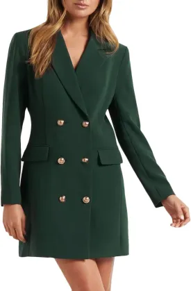 futurino Women Blazer Set Solid Color Long Sleeve Notch Lapel Double Breasted Button Blazer Dress with Pockets