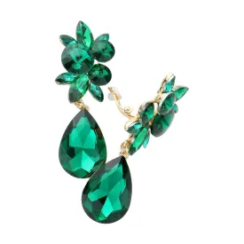 Glass Crystal Tear Drop Clip On Earrings-E
